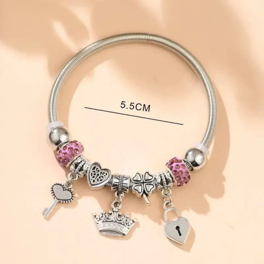 New Key & Lock Charm Bangle, Chain Beaded Beads Bracelets - Picture 4 of 4